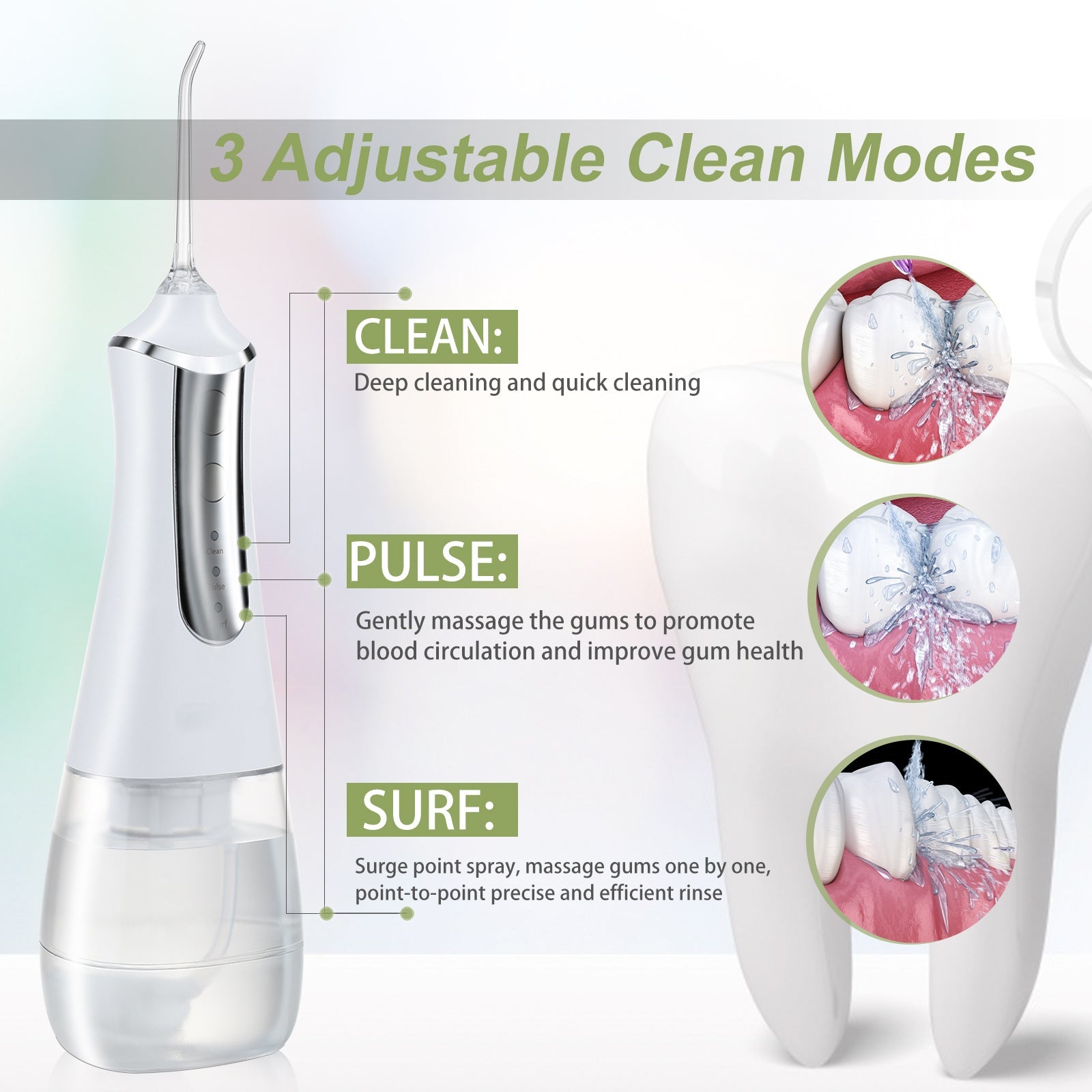 Oral Irrigator USB Rechargeable Water Floss. Portable Dental Water Flosser Jet 350ml. Irrigator Dental Teeth Cleaner 5 Jet