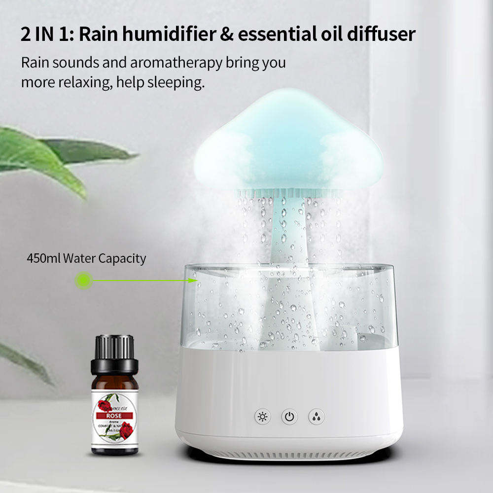 Rain Cloud Dripping Humidifier And Oil Diffuser. Night Light Relax Aromatherapy Rain, Cloud Humidifier - thatnatureworld