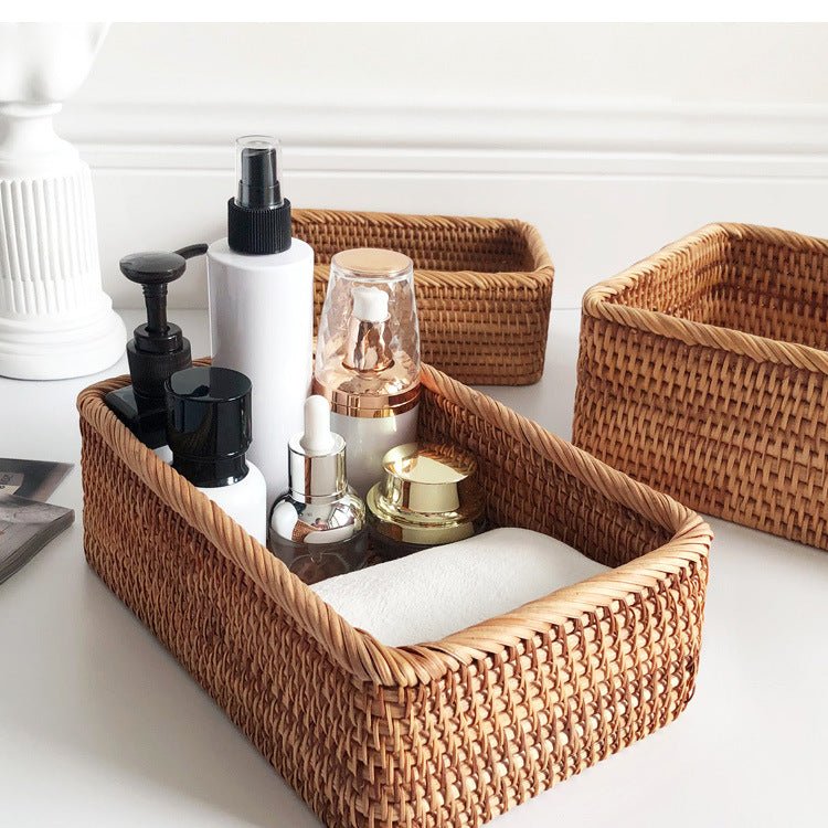 Rattan Storage Basket Hand-Woven Rectangular - thatnatureworld