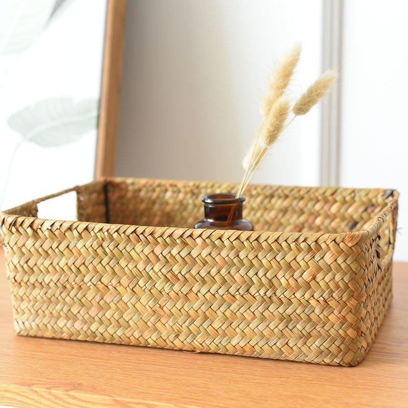 Straw Woven Rectangular Storage Baskets, Finishing Baskets, Woven Bamboo Baskets, Storage Baskets - thatnatureworld