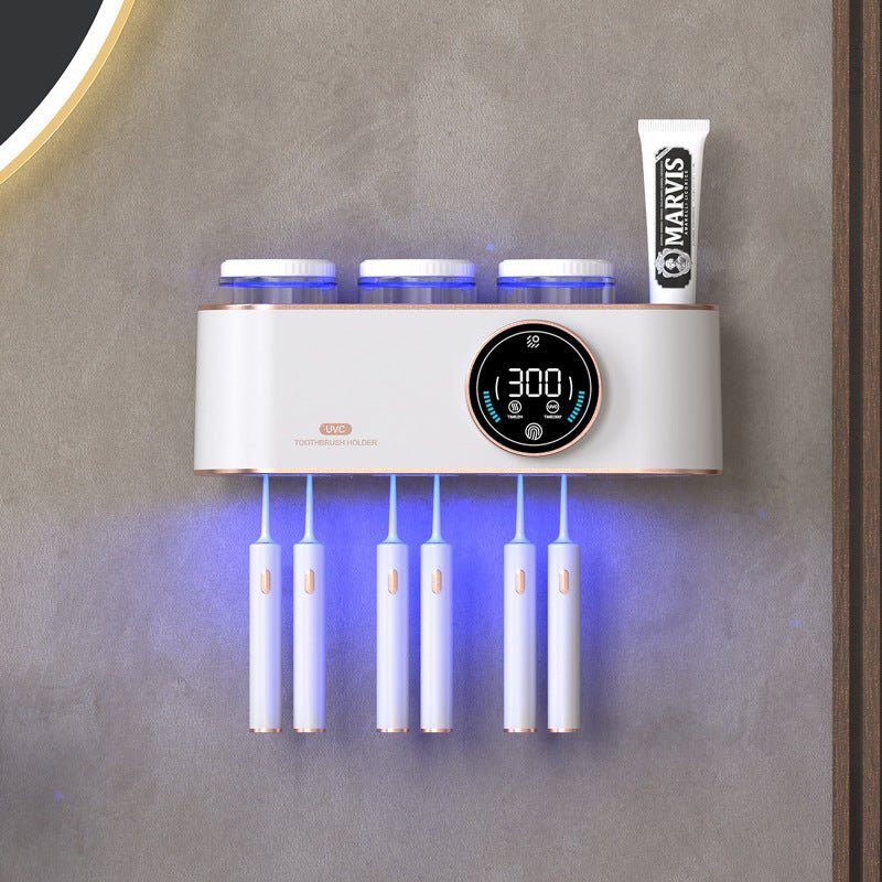 Toothbrush Sanitizer, Self Adhesive Toothbrush Holder with 3 Cups. Bathroom Accessories Set Drying Rack - thatnatureworld